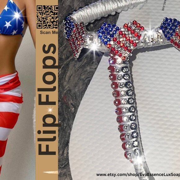 Flip Flops, T-Strap Flip Flops, Women Sandals, Ladies Shoes, Independence Day - Picture 10 of 16